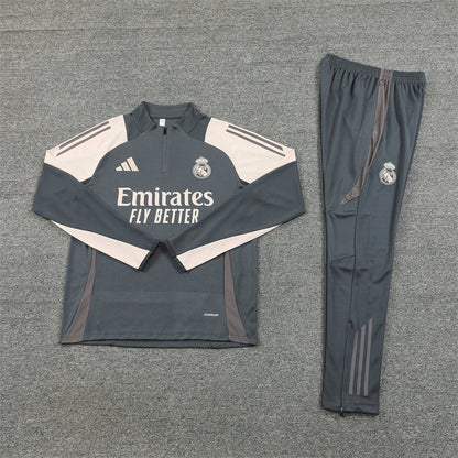 Buzo Completo Real Madrid Crema Diseño Gris