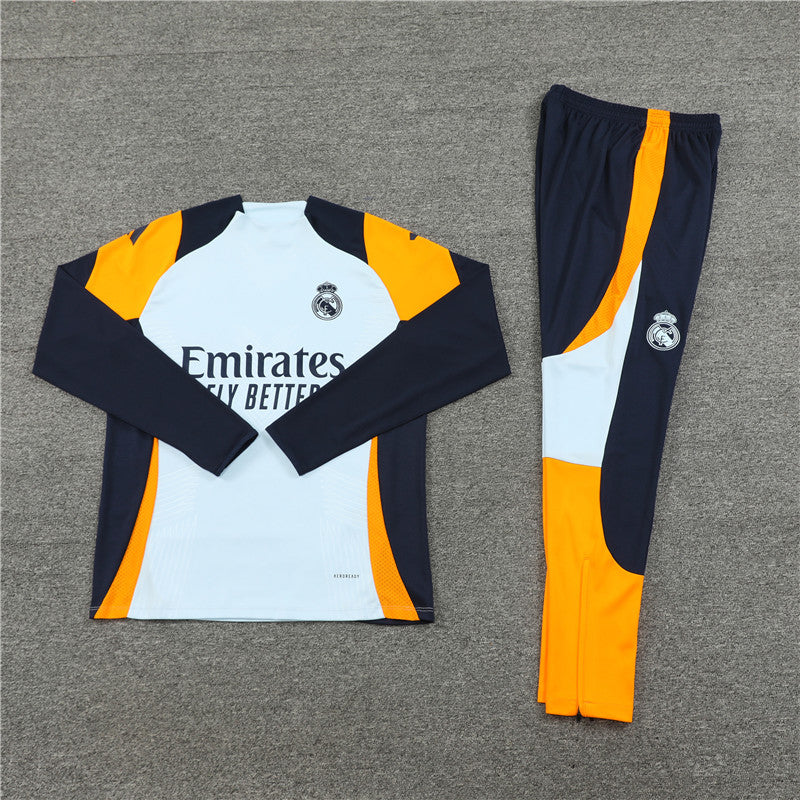 Buzo Completo Real Madrid Blanco Diseño Naranja