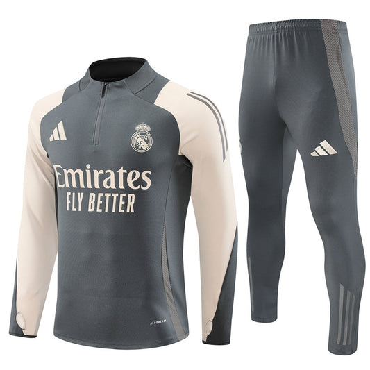 Buzo Completo Real Madrid Crema Diseño Gris