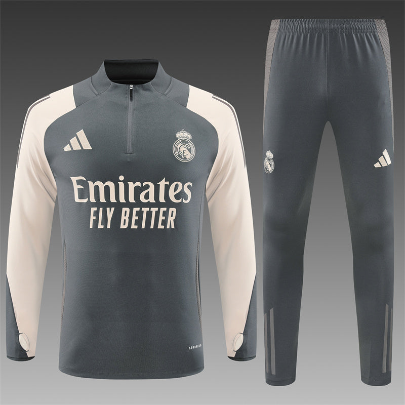 Buzo Completo Real Madrid Crema Diseño Gris