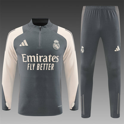 Buzo Completo Real Madrid Crema Diseño Gris