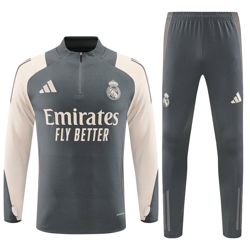 Buzo Completo Real Madrid Crema Diseño Gris