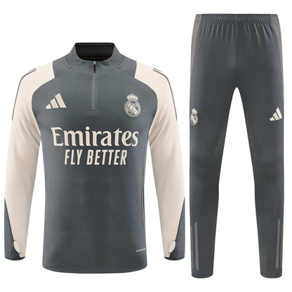 Buzo Completo Real Madrid Crema Diseño Gris