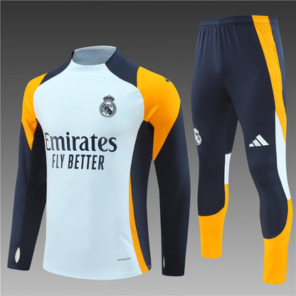 Buzo Completo Real Madrid Blanco Diseño Naranja
