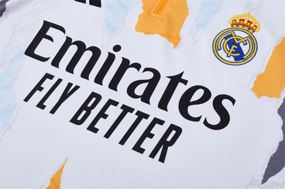 Buzo Completo Real Madrid Diseño Blanco y Naranja
