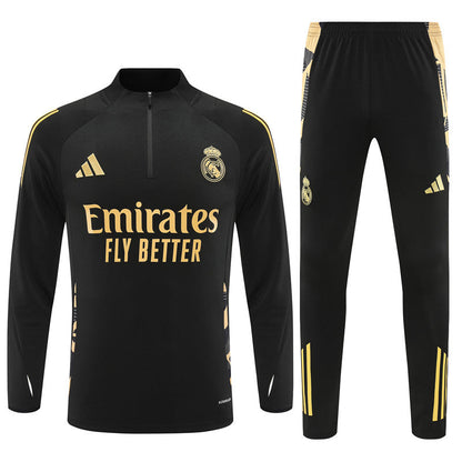 Buzo Completo Real Madrid Negro Dorado