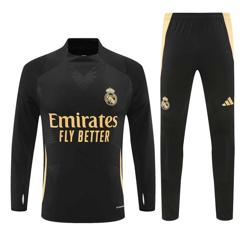 Buzo Completo Real Madrid Negro Diseño Dorado