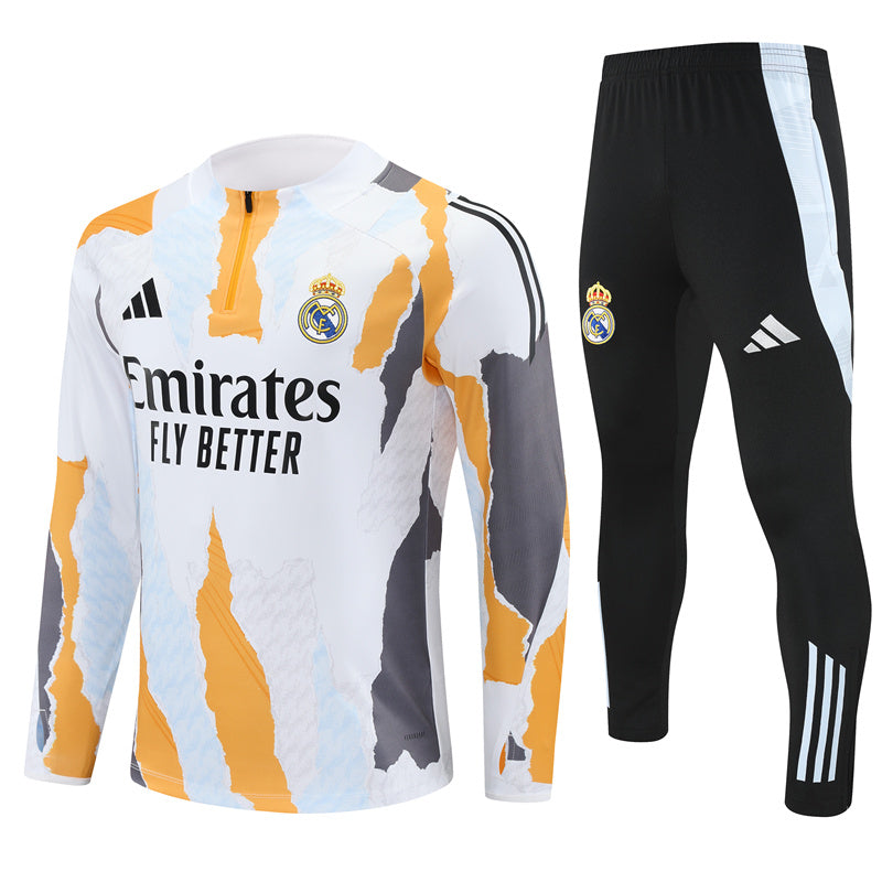 Buzo Completo Real Madrid Diseño Blanco y Naranja