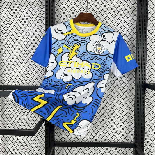 Camiseta Manchester City Edición Especial Azul y Blanco 2025/26 Versión Fan