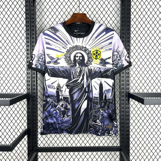 Camiseta Brasil Cristo Redentor Purpura Oscuro 2025/26 Versión Fan